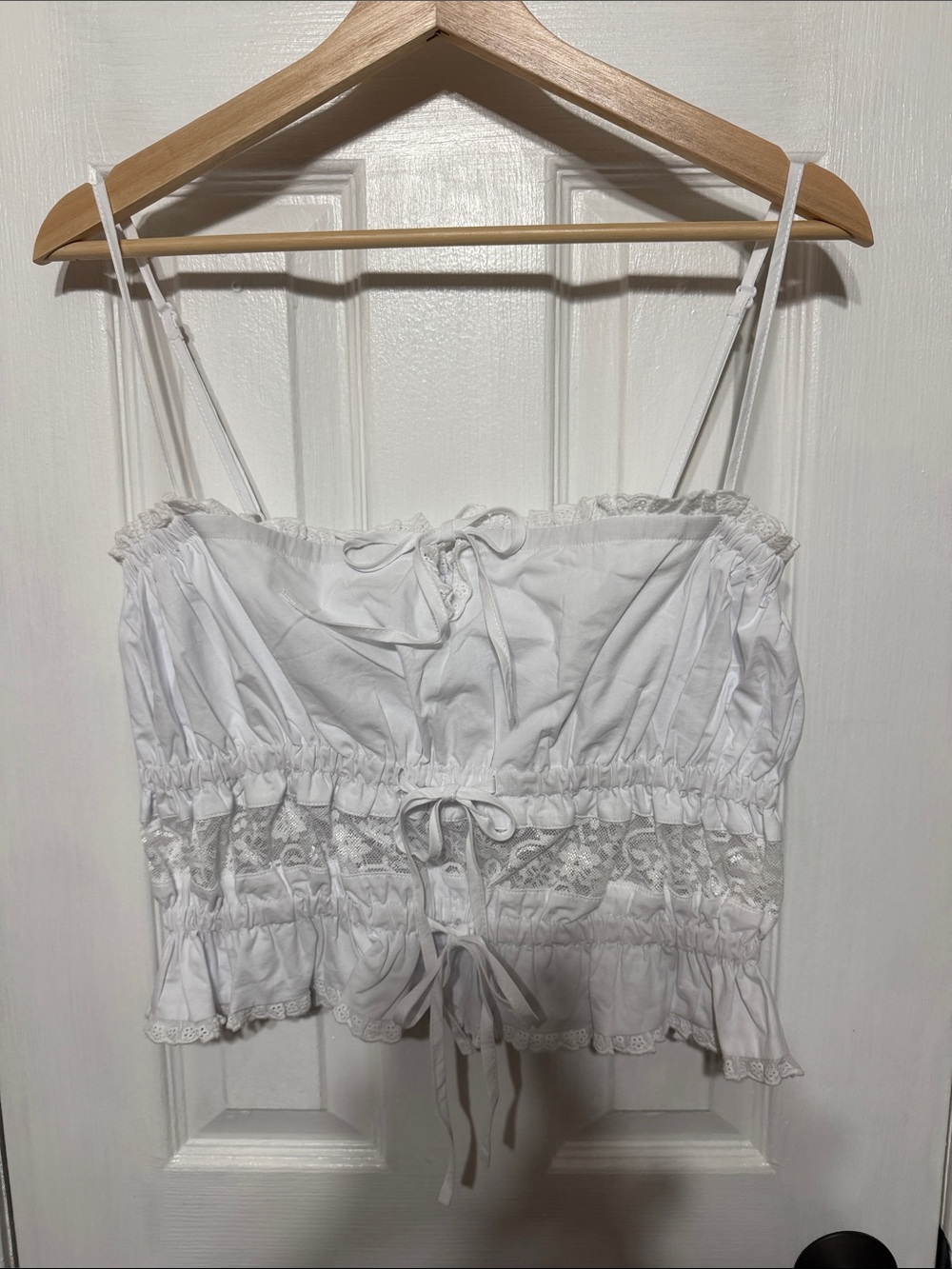 White Lace-Trim Smocked Bandeau Camisole